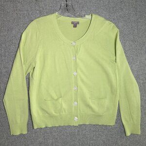 J. Jill Large Stretch Petite Womens Cardigan Sweater Top Lime Green Long Sleeve